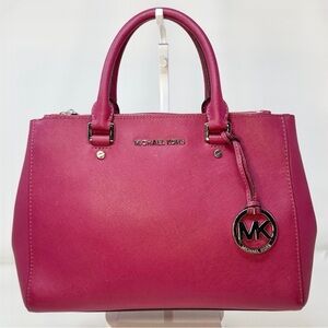 Michael Kors Sutton Saffiano Leather Medium Satchel in fuchsia/berry